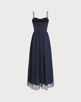 Blue Shirred Flowy Slip Maxi Dress - Threadford