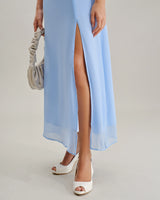 Blue Sweetheart Neck Chiffon Maxi Dress - Threadford