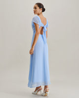 Blue Sweetheart Neck Chiffon Maxi Dress - Threadford
