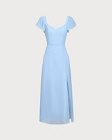 Blue Sweetheart Neck Chiffon Maxi Dress - Threadford