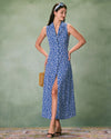 The Blue Collared Button-up Floral Maxi Dress - Threadford