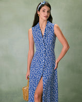 The Blue Collared Button-up Floral Maxi Dress - Threadford