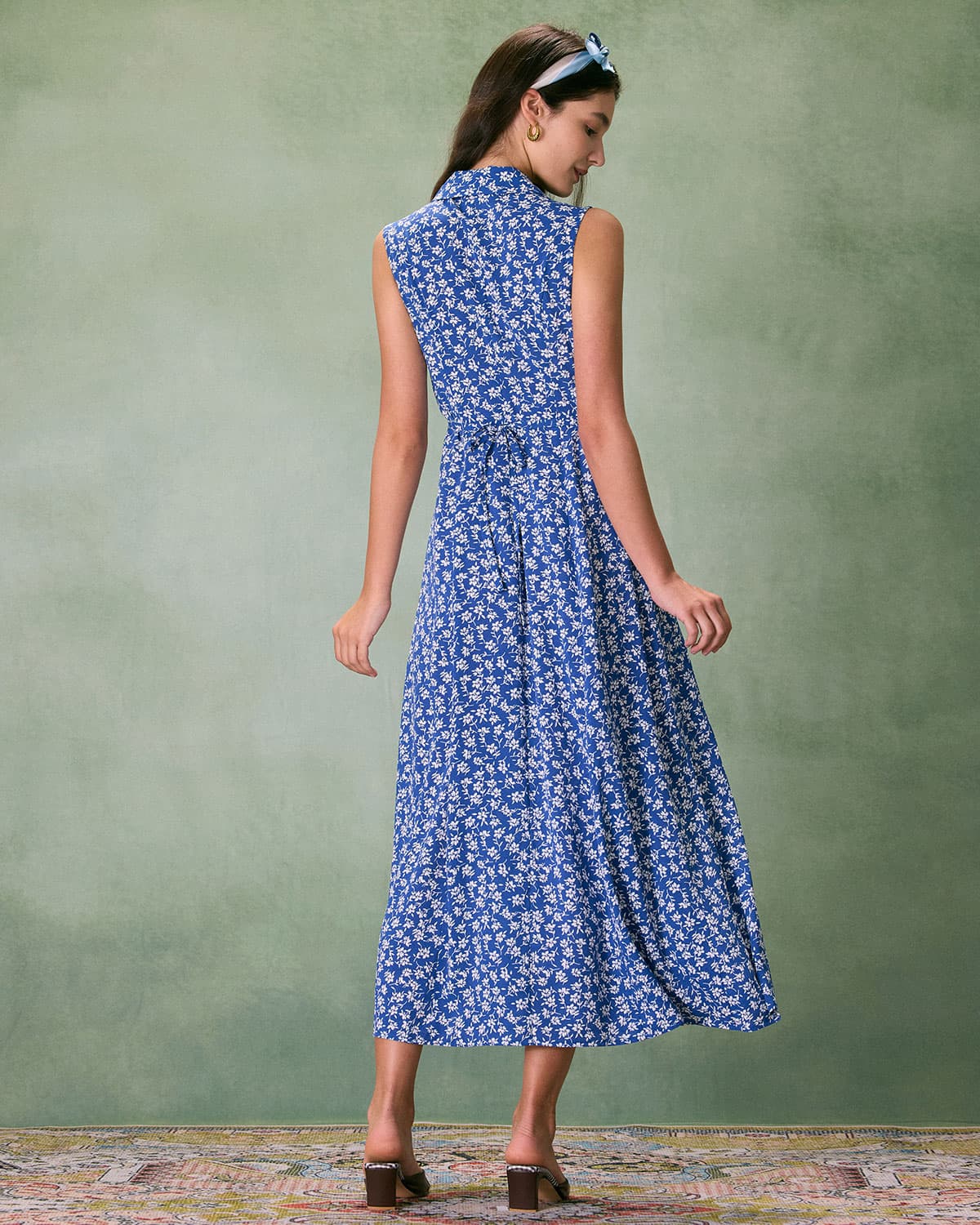 The Blue Collared Button-up Floral Maxi Dress - Threadford