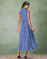 The Blue Collared Button-up Floral Maxi Dress - Threadford