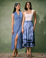 The Blue Collared Button-up Floral Maxi Dress - Threadford