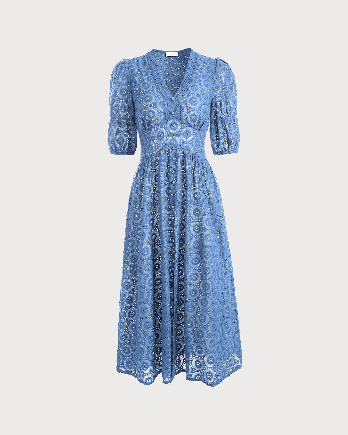 The Blue Puff Sleeve Cutout Slit Maxi Dress - Threadford