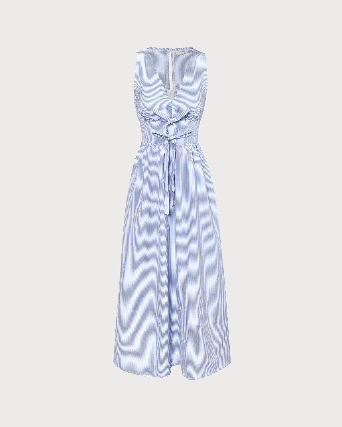 The Blue V Neck Shirred Striped Maxi Dress - Threadford