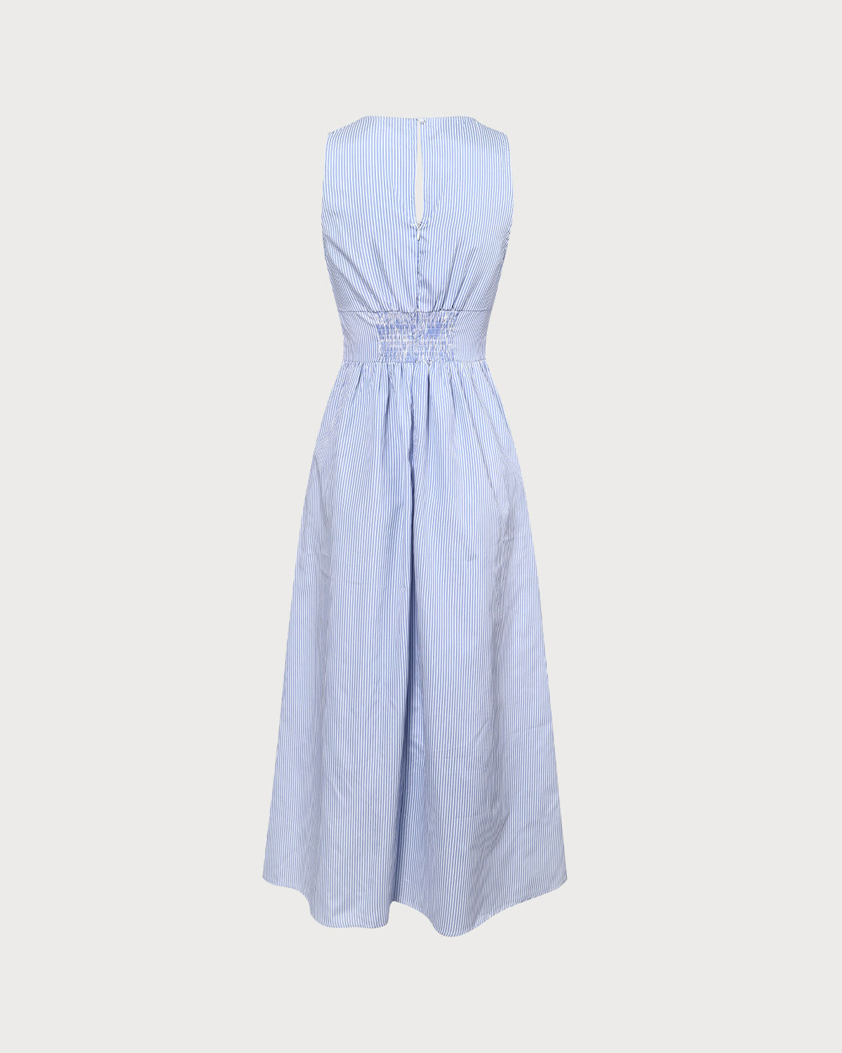 The Blue V Neck Shirred Striped Maxi Dress - Threadford