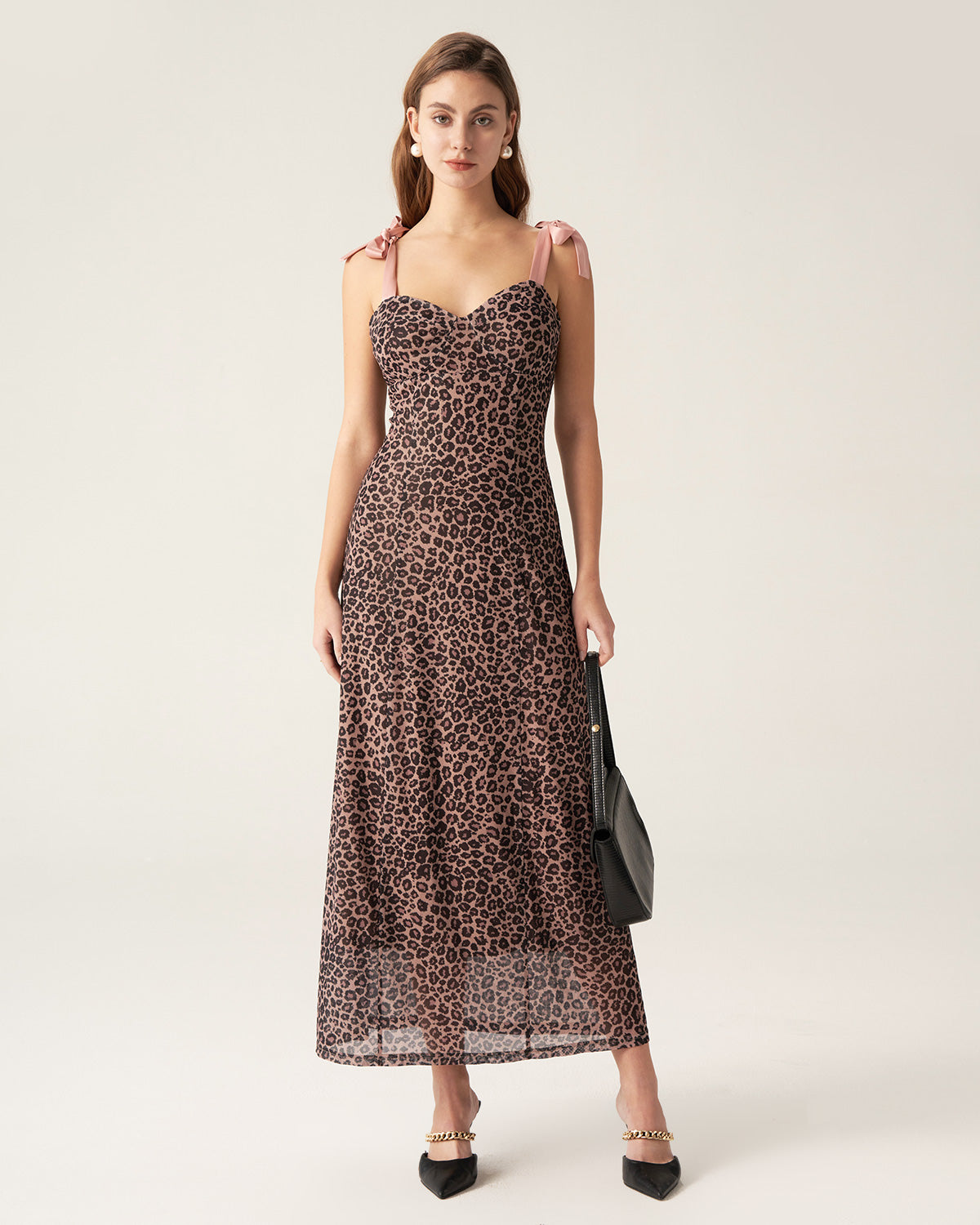 Brown Leopard Sweetheart Neck Slip Maxi Dress - Threadford