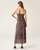 Brown Leopard Sweetheart Neck Slip Maxi Dress - Threadford