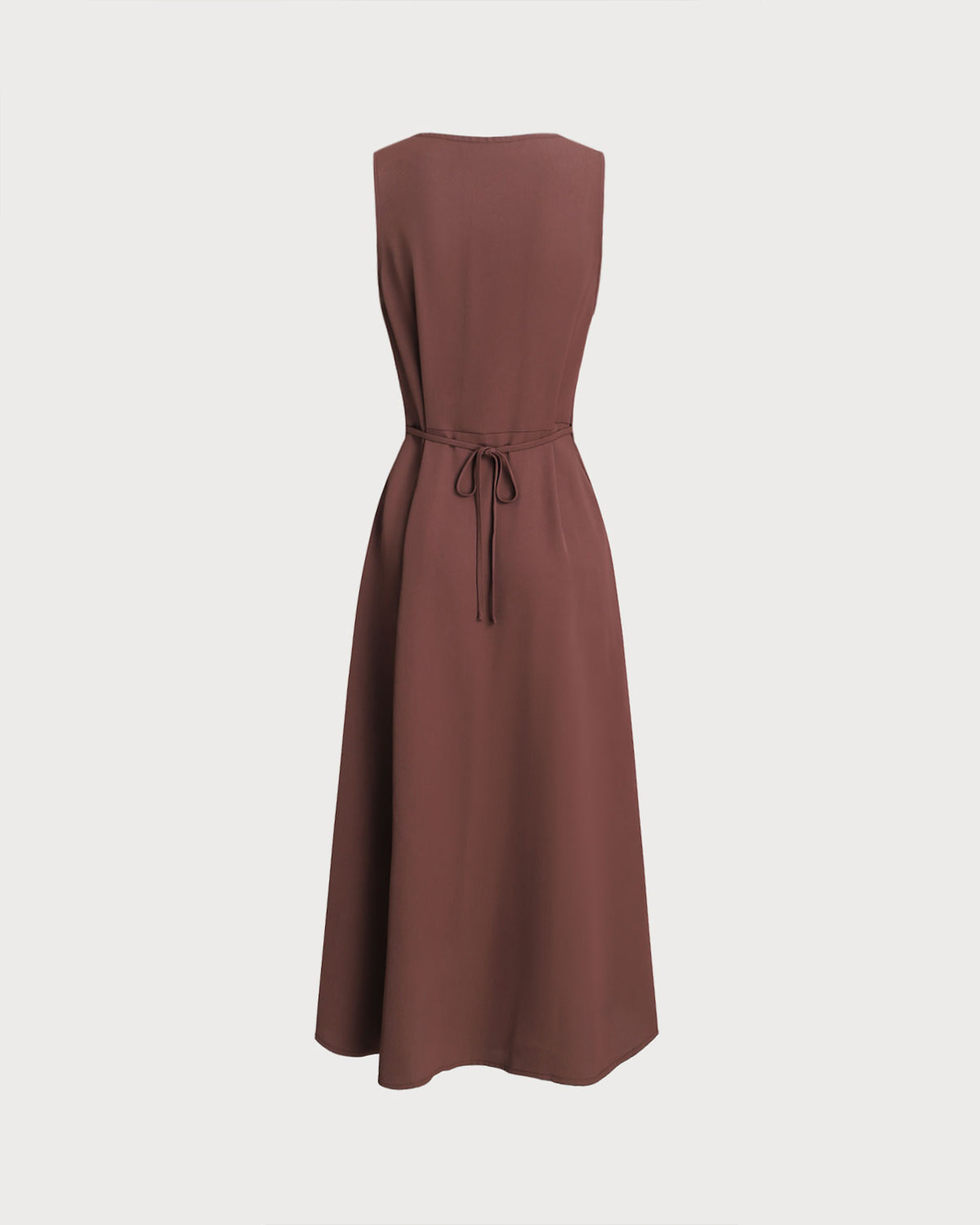 Brown Round Neck Button Sleeveless Maxi Dress - Threadford