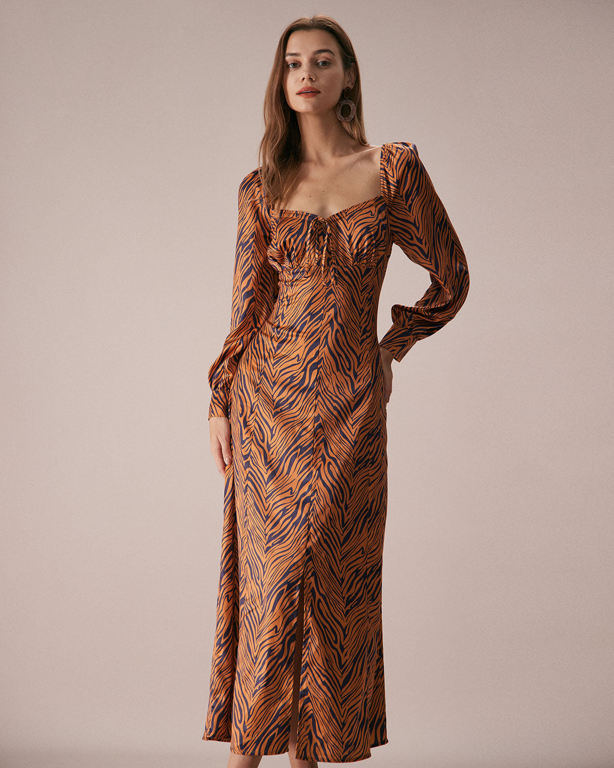The Brown Sweetheart Neck Zebra Maxi Dress - Threadford