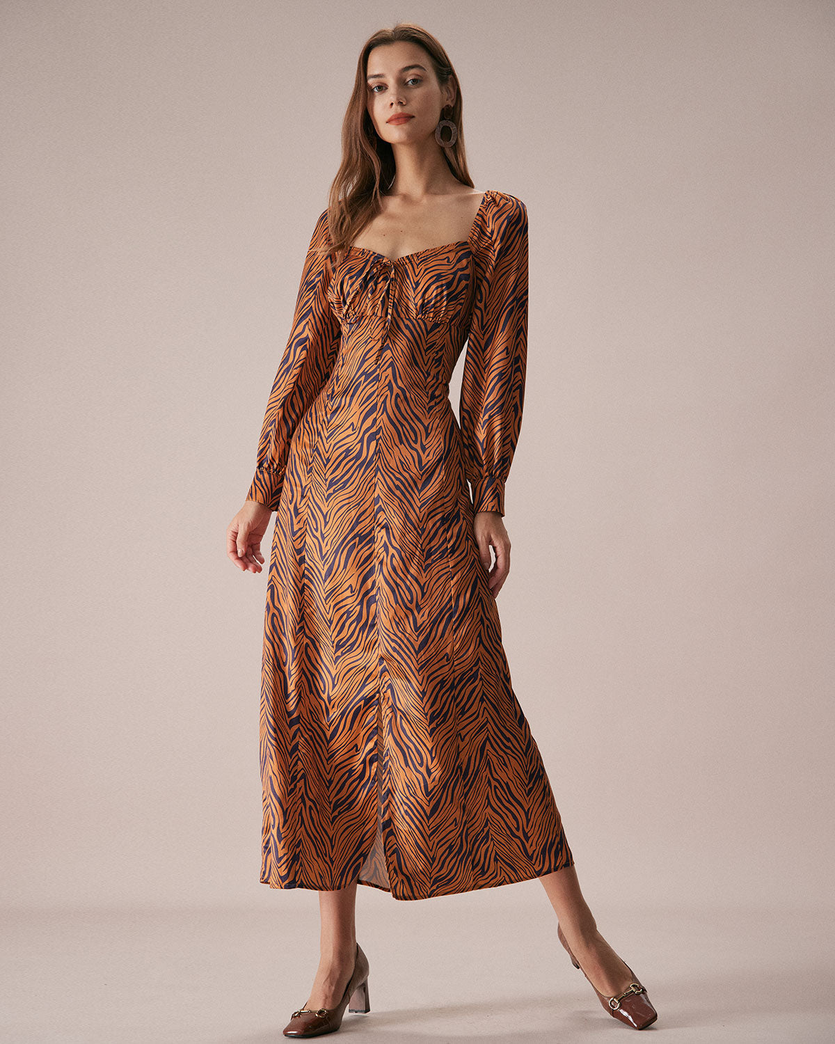 The Brown Sweetheart Neck Zebra Maxi Dress - Threadford