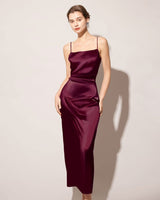 The Red Back Slit Satin Sling Maxi Dress - Threadford