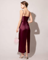 The Red Back Slit Satin Sling Maxi Dress - Threadford