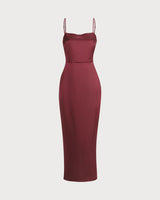 The Red Back Slit Satin Sling Maxi Dress - Threadford