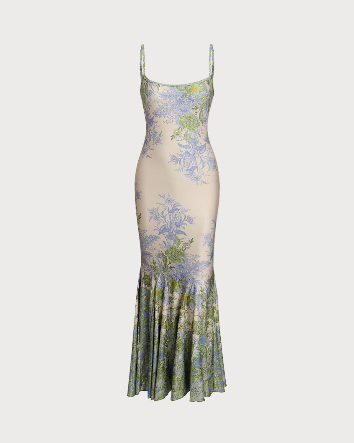 Green Floral Slip Mermaid Maxi Dress - Threadford