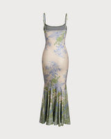 Green Floral Slip Mermaid Maxi Dress - Threadford
