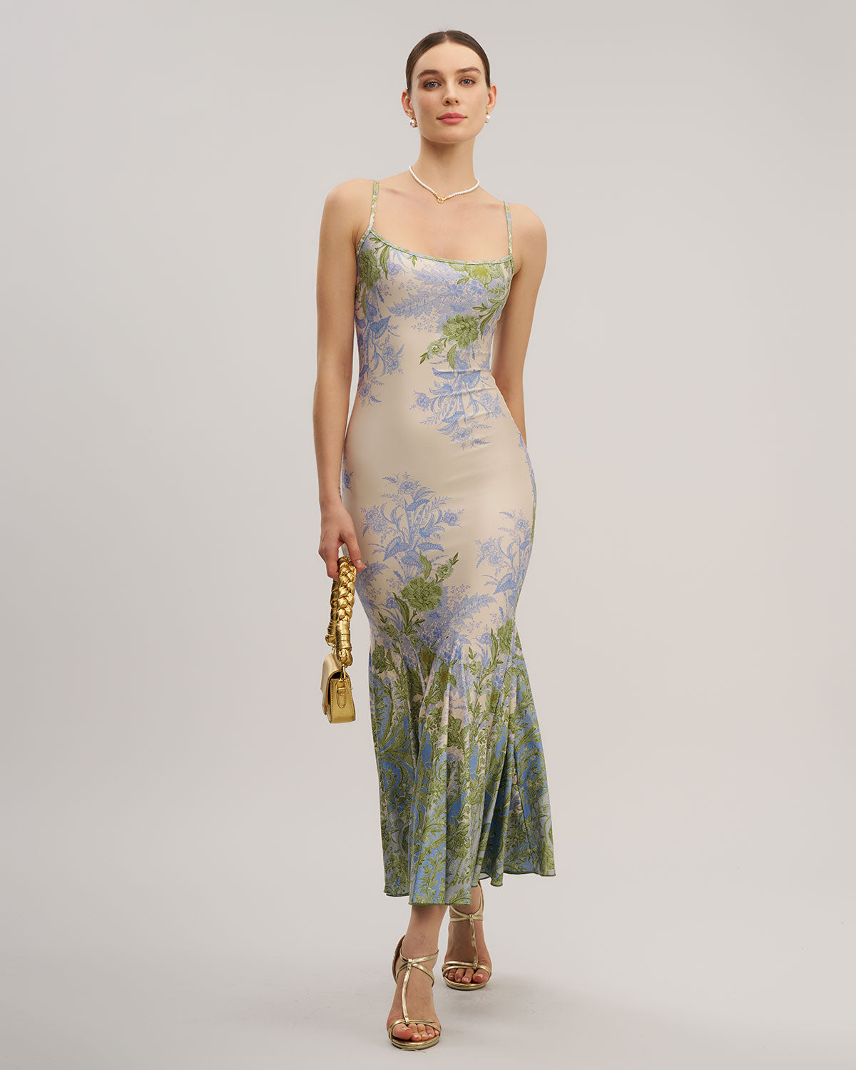 Green Floral Slip Mermaid Maxi Dress - Threadford
