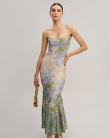 Green Floral Slip Mermaid Maxi Dress - Threadford