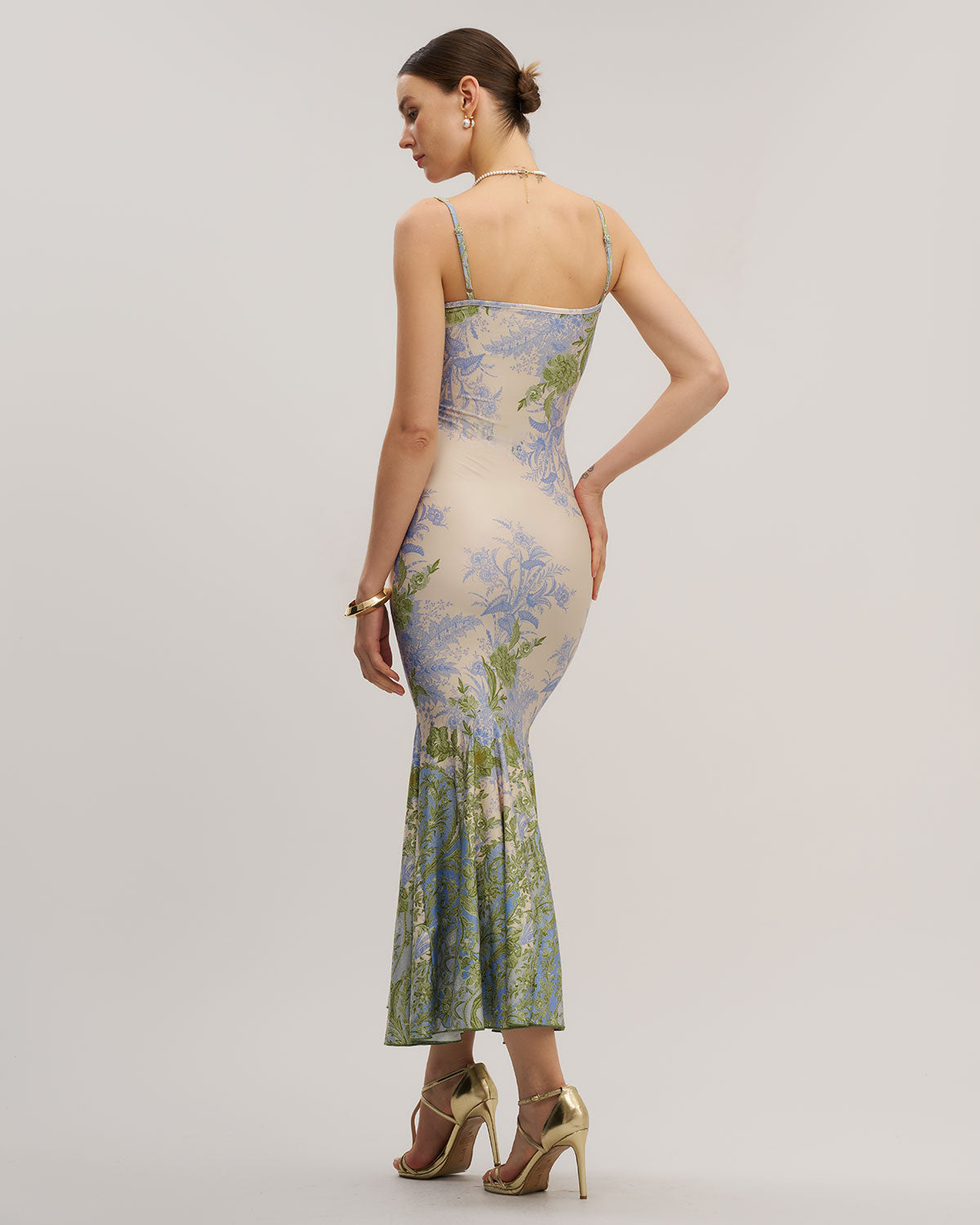 Green Floral Slip Mermaid Maxi Dress - Threadford