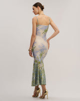 Green Floral Slip Mermaid Maxi Dress - Threadford