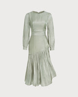 Green Boat Neck Ruched Maxi Dress - Threadford