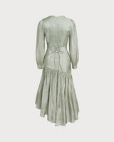 Green Boat Neck Ruched Maxi Dress - Threadford