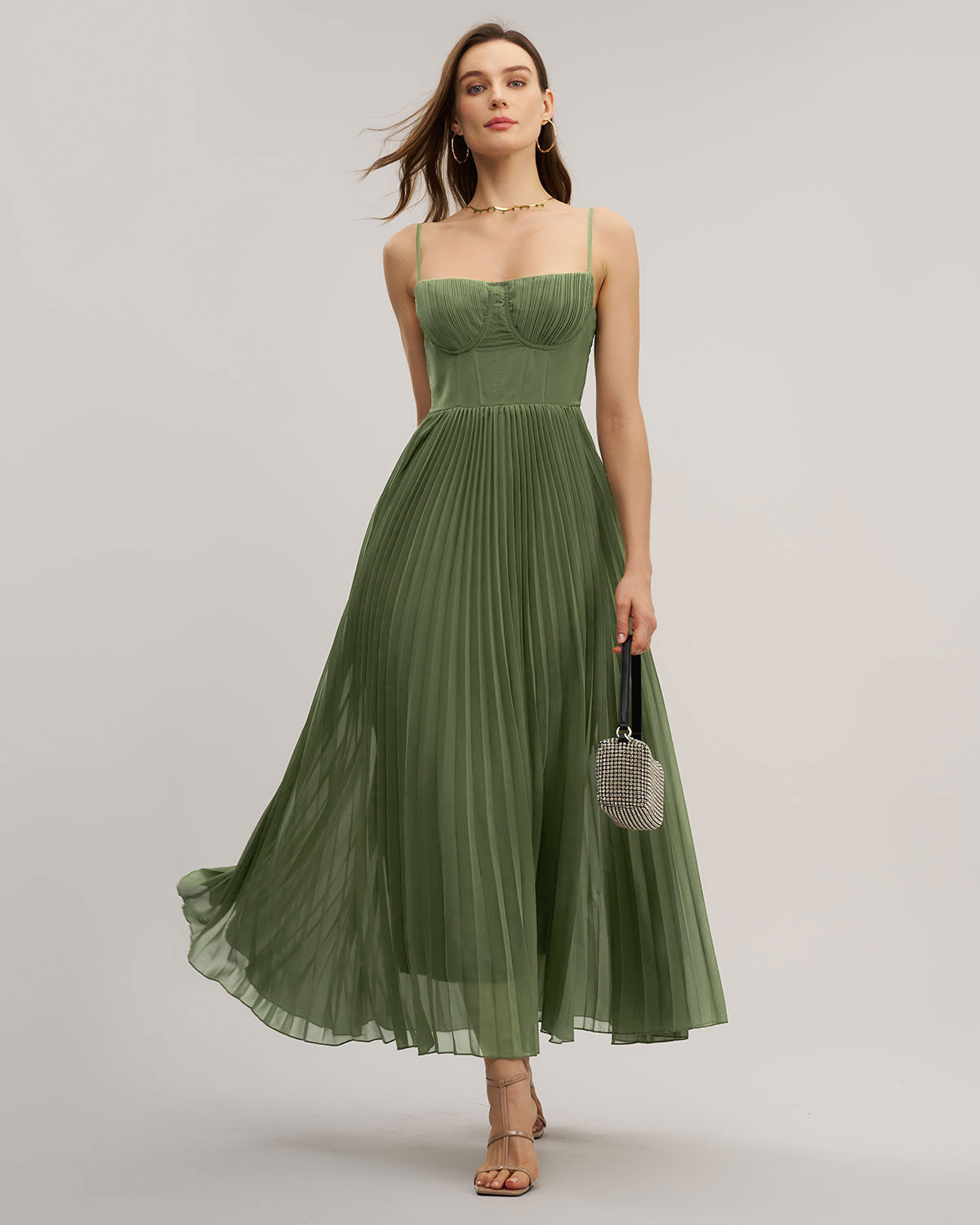 Green Sweetheart Neck Flowy Slip Maxi Dress - Threadford