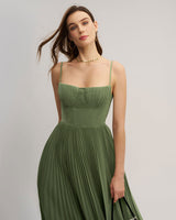 Green Sweetheart Neck Flowy Slip Maxi Dress - Threadford