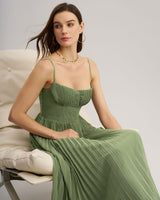 Green Sweetheart Neck Flowy Slip Maxi Dress - Threadford