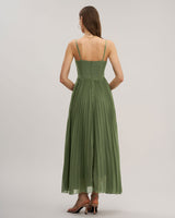 Green Sweetheart Neck Flowy Slip Maxi Dress - Threadford
