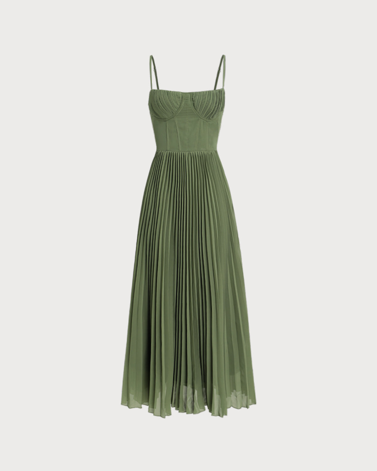 Green Sweetheart Neck Flowy Slip Maxi Dress - Threadford
