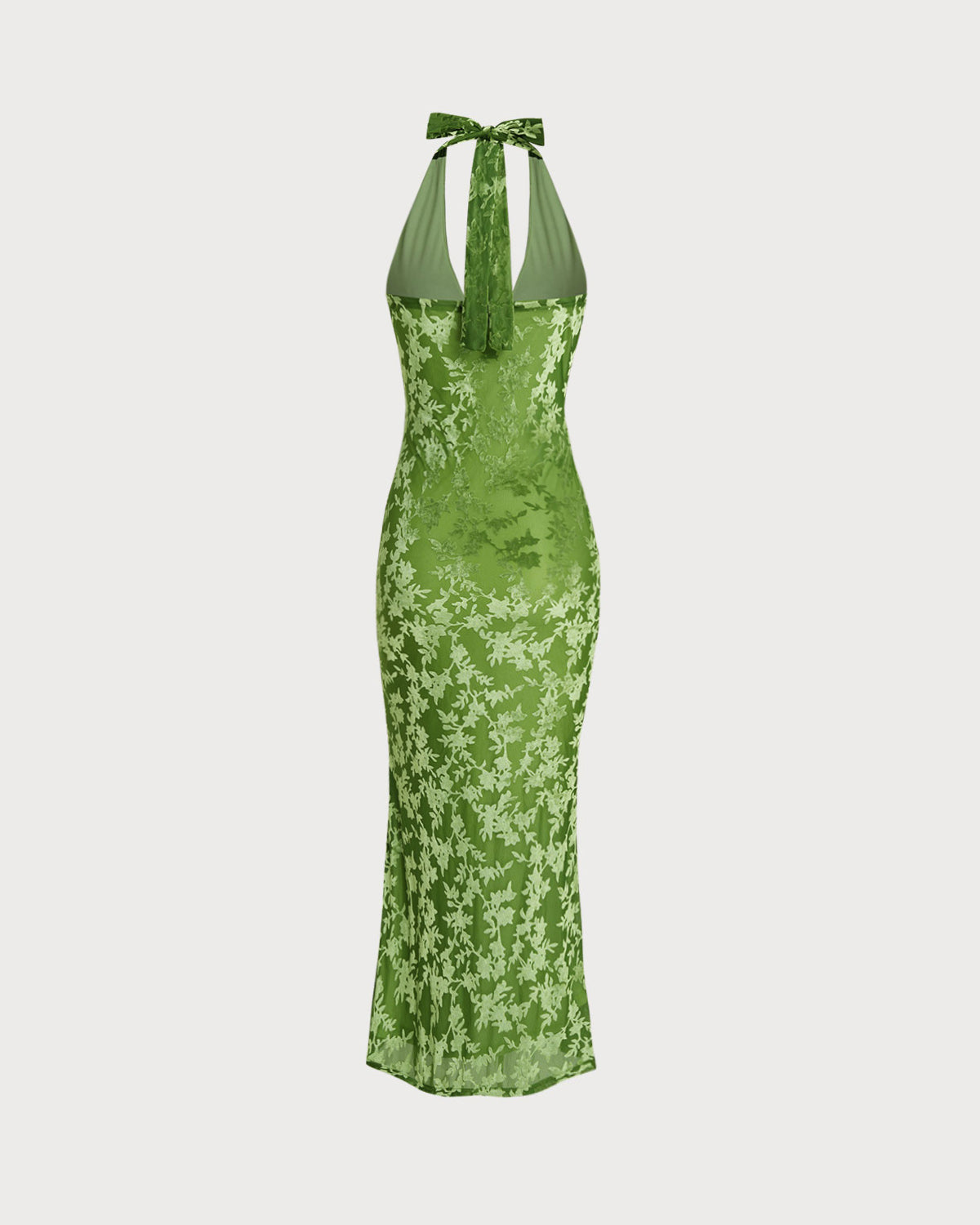 Green Floral Bodycon Halter Maxi Dress - Threadford