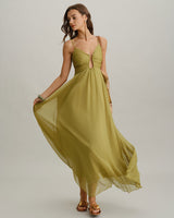 Green Flowy Slip Maxi Dress - Threadford