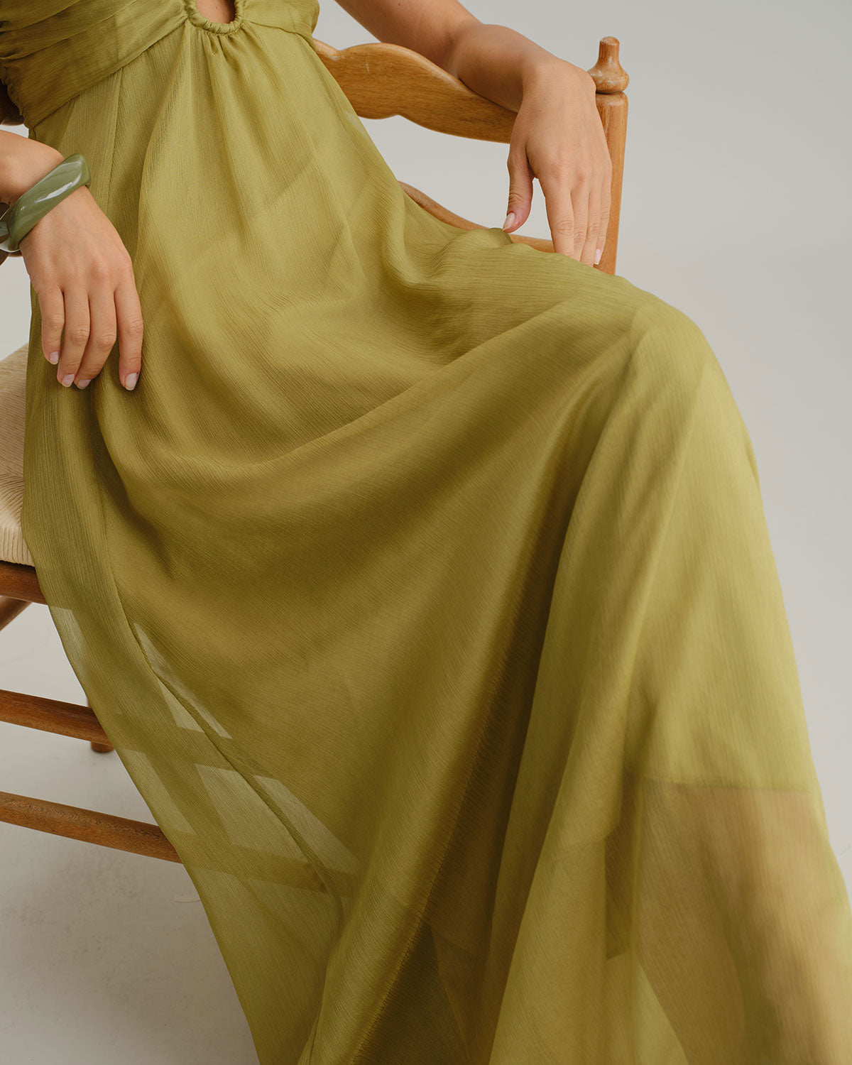 Green Flowy Slip Maxi Dress - Threadford