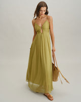 Green Flowy Slip Maxi Dress - Threadford