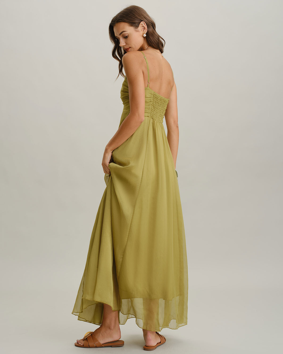 Green Flowy Slip Maxi Dress - Threadford