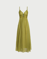 Green Flowy Slip Maxi Dress - Threadford
