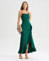 Green Ruffle Backless Slip Maxi Dress - Threadford