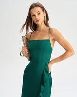 Green Ruffle Backless Slip Maxi Dress - Threadford