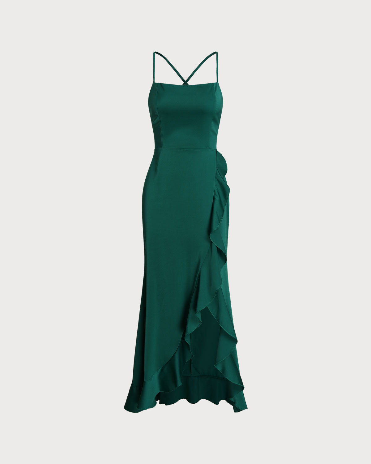 Green Ruffle Backless Slip Maxi Dress - Threadford