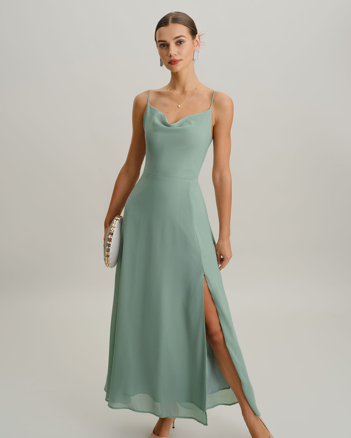Green Slit Slip Maxi Dress - Threadford