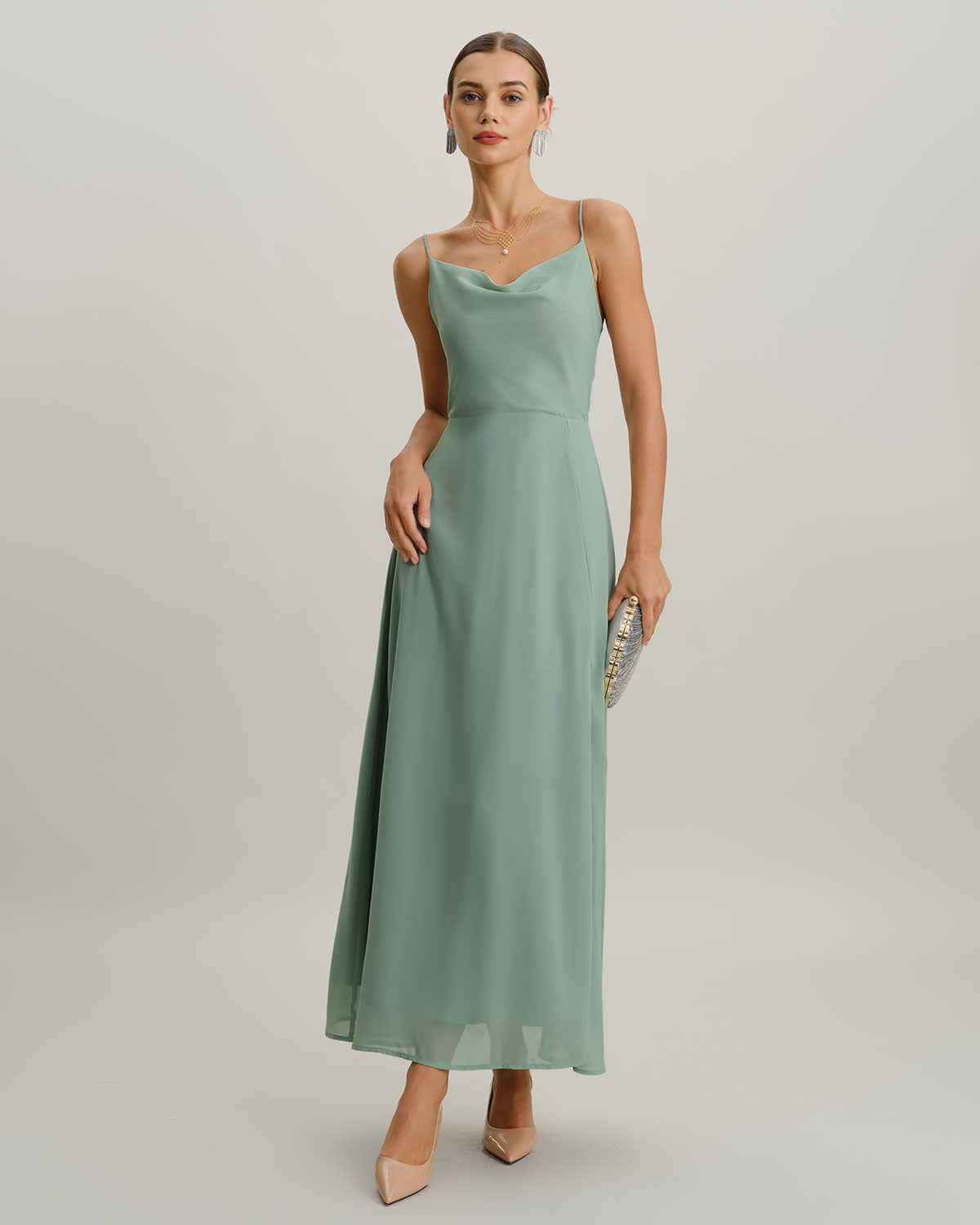 Green Slit Slip Maxi Dress - Threadford