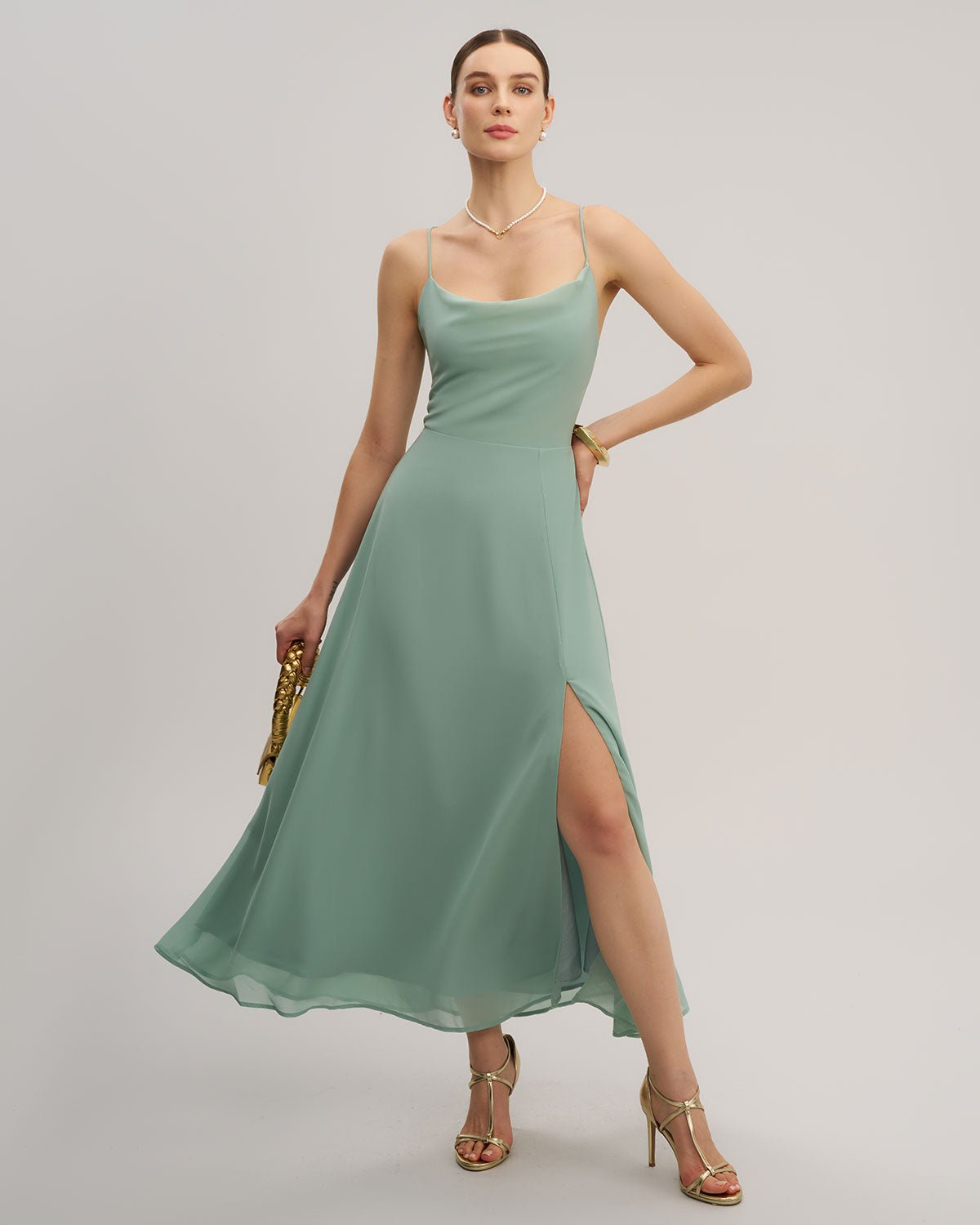 Green Slit Slip Maxi Dress - Threadford