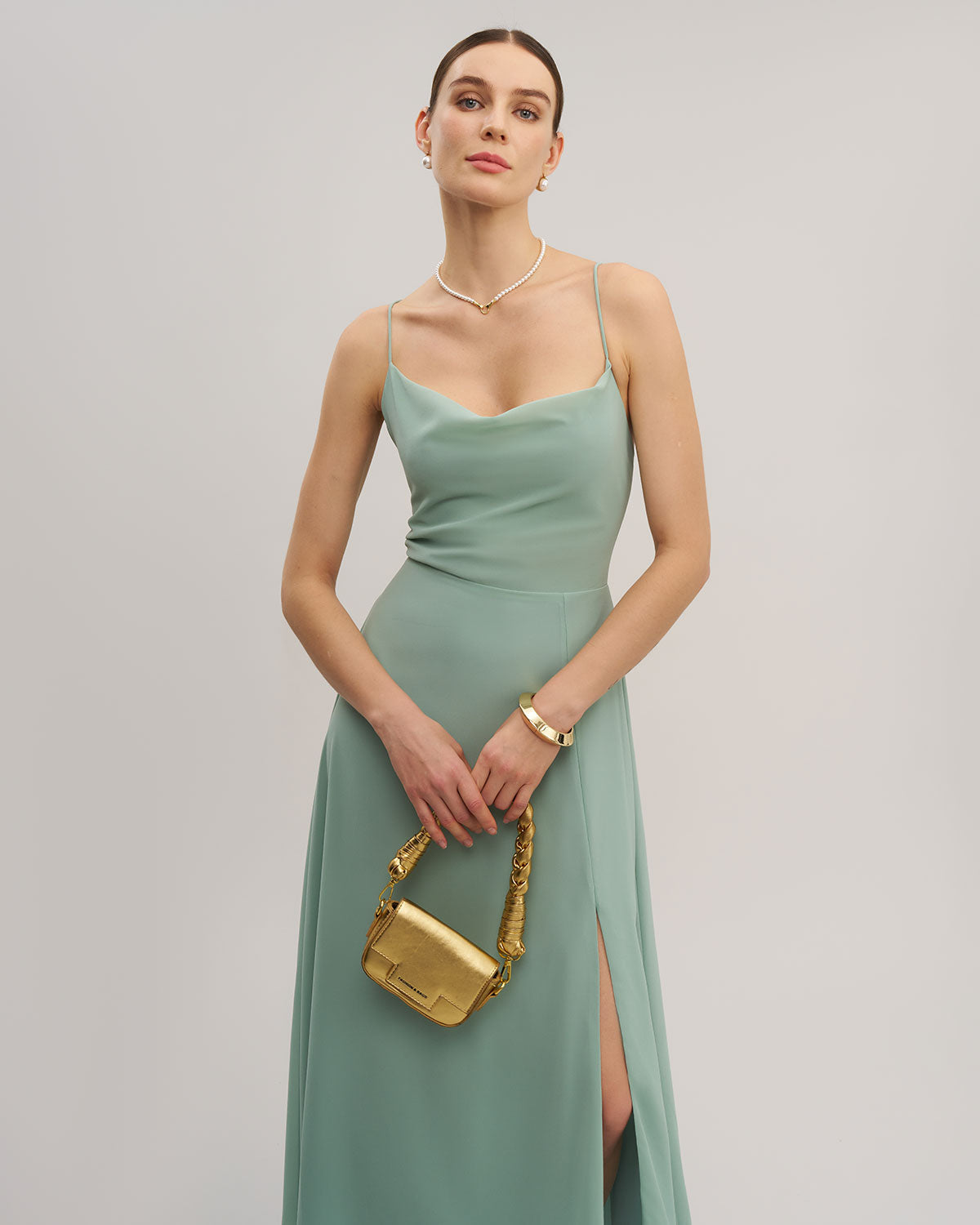 Green Slit Slip Maxi Dress - Threadford