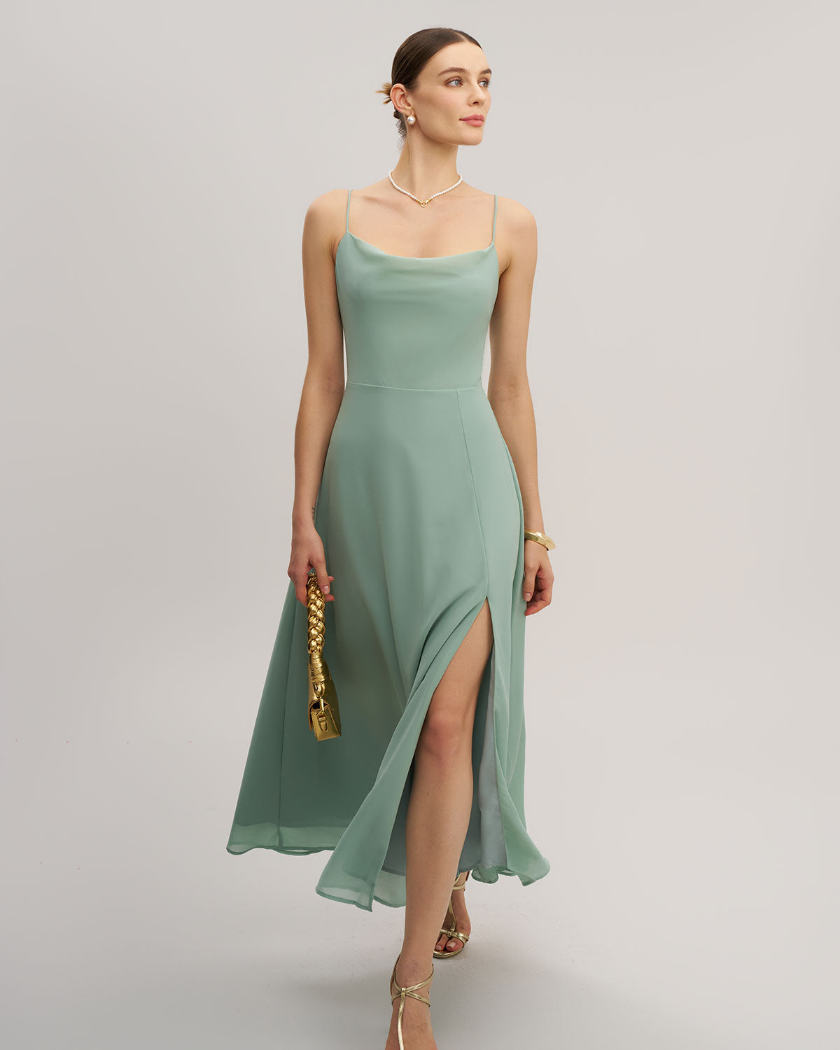 Green Slit Slip Maxi Dress - Threadford