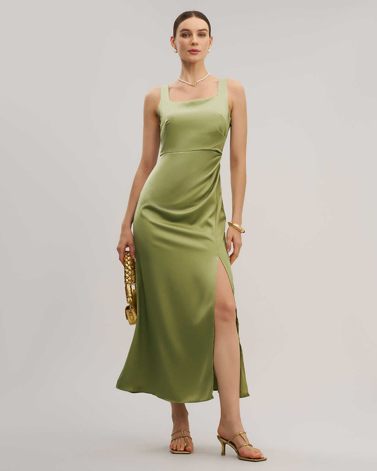 Green Square Neck Bodycon Maxi Dress - Threadford