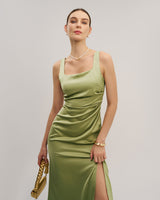 Green Square Neck Bodycon Maxi Dress - Threadford