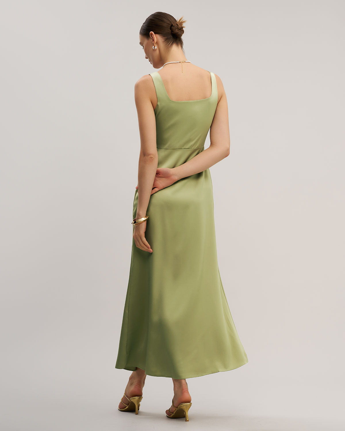 Green Square Neck Bodycon Maxi Dress - Threadford